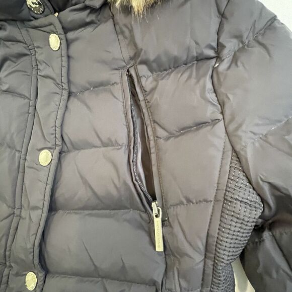 NWT Michael Kors Faux Fur Hooded Coat MK Logo Brown Down Jacket Charcoal - PS - Picture 5 of 16